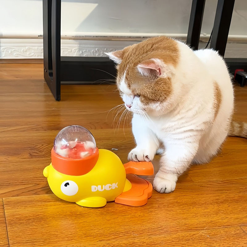 Dog Puzzle Feeder Toy - 노란색 오리 모양의 고양이 간식 디스펜서,